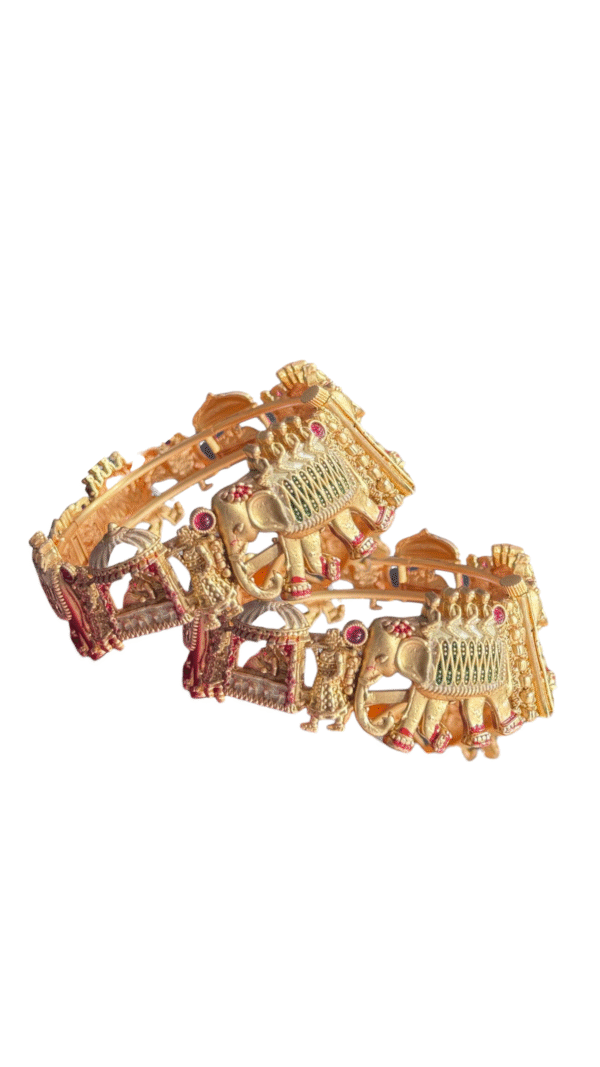 Gold Brass Rajwadi Style Kundan Bangels  (Adjustable Size)