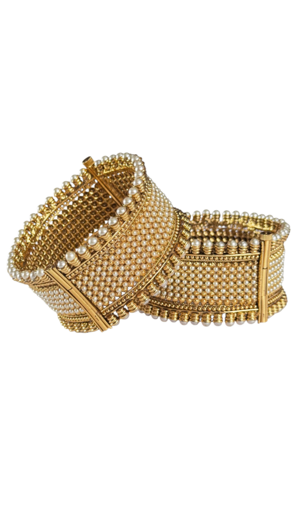 Traditional Gold Pearl Bracelets Bangles  (Adjustable Size)
