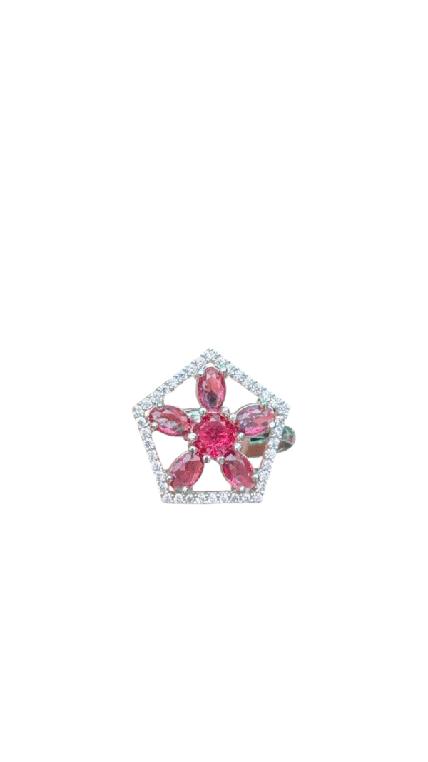 Regal Pink & Silver Cocktail AD Ring (Adjustable Size) - Image 4