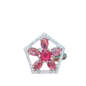 Regal Pink & Silver Cocktail AD Ring (Adjustable Size)