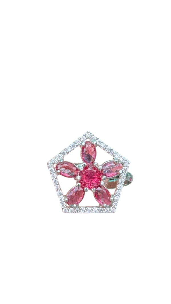 Regal Pink & Silver Cocktail AD Ring (Adjustable Size)