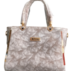 Grey Faux Leather Tote Handbag with Gold-Tone Accents