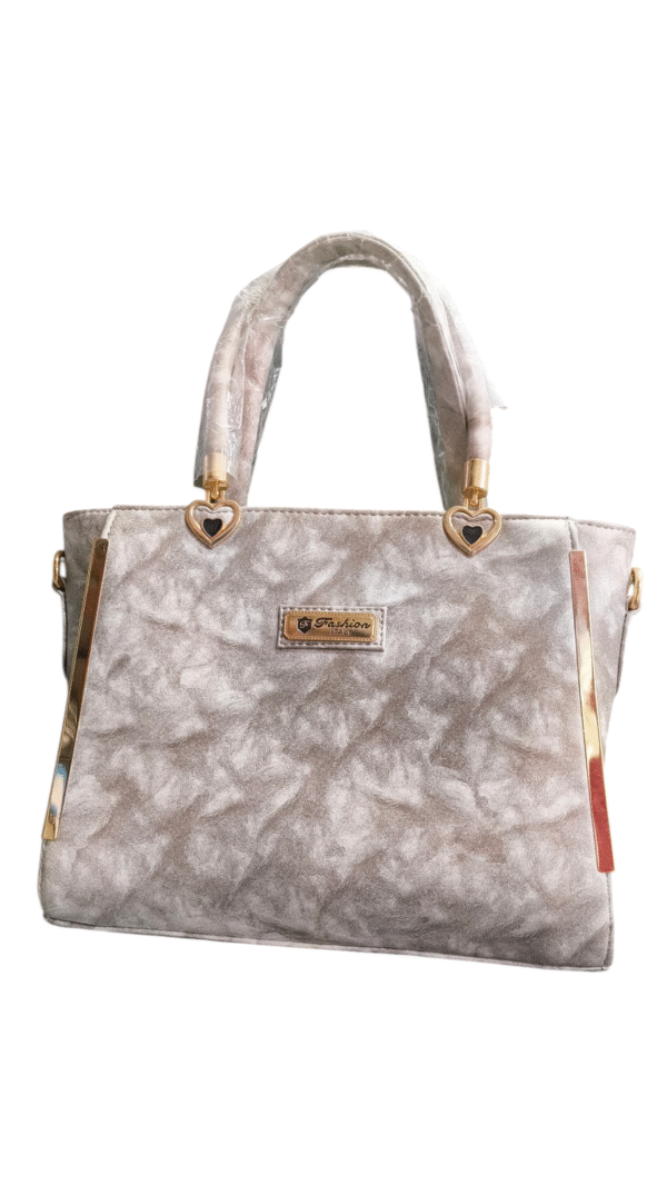 Grey Faux Leather Tote Handbag with Gold-Tone Accents