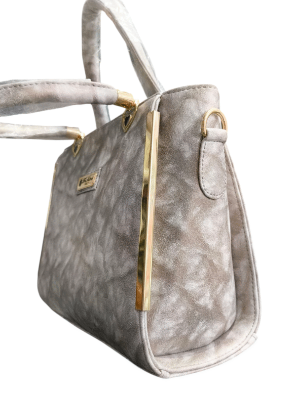 Grey Faux Leather Tote Handbag with Gold-Tone Accents - Image 5