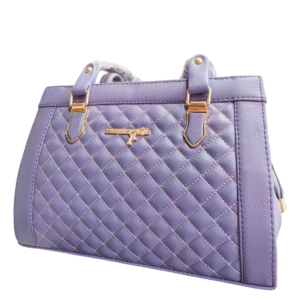 Lavender Quilted Satchel Handbag with Gold-Tone Accents