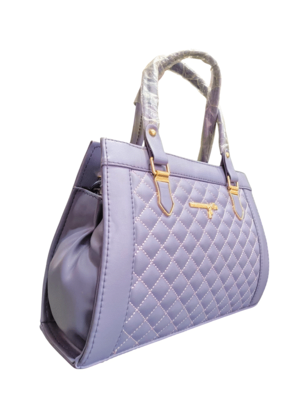 Lavender Quilted Satchel Handbag with Gold-Tone Accents - Image 2