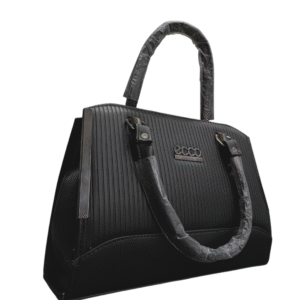 Black Structured Handbag with Ribbed Texture