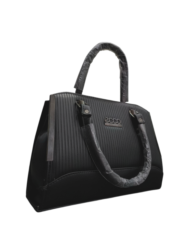 Black Structured Handbag with Ribbed Texture