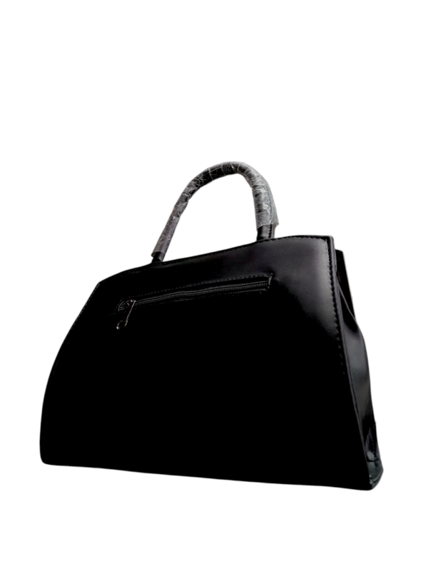 Black Structured Handbag with Ribbed Texture - Image 3