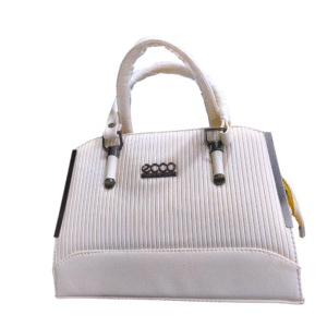 White Structured Handbag with Ribbed Texture