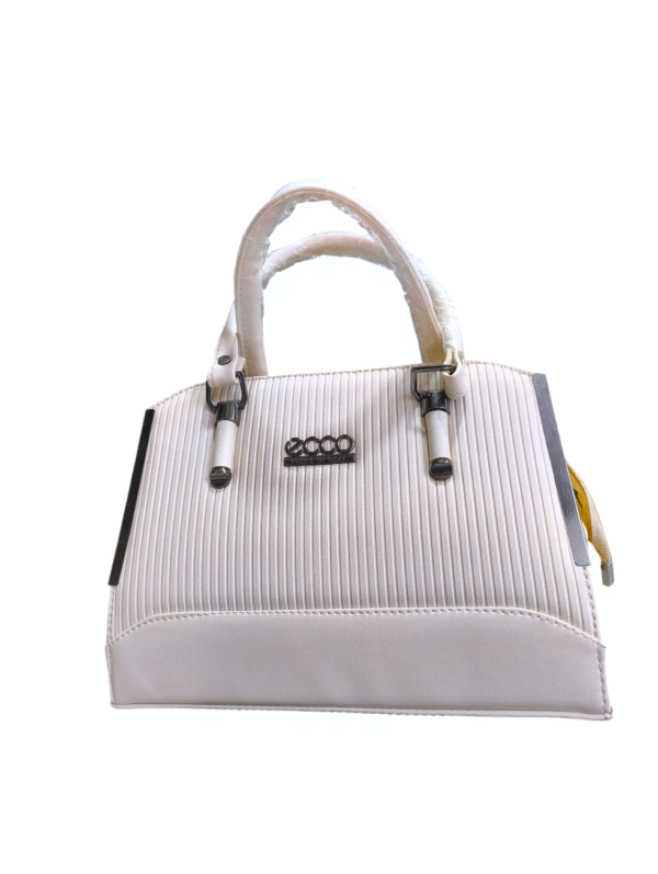 White Structured Handbag with Ribbed Texture
