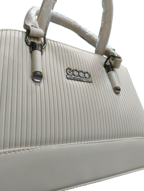 White Structured Handbag with Ribbed Texture - Image 3