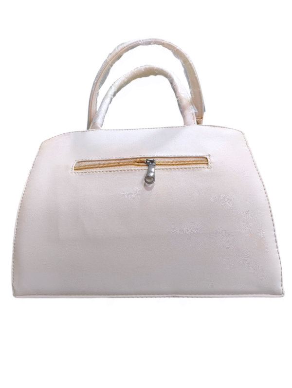 White Structured Handbag with Ribbed Texture - Image 4