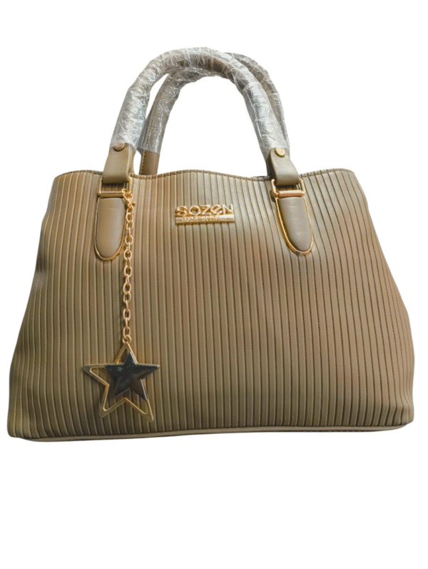 Beige Pleated Tote Handbag with Star Charm