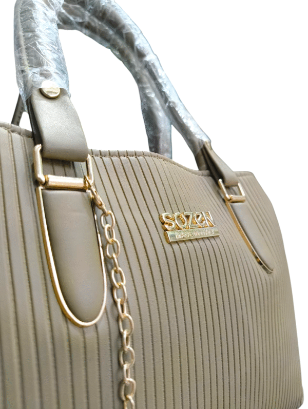 Beige Pleated Tote Handbag with Star Charm - Image 3