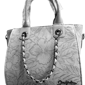 Mint Green Embossed Floral Handbag with Chain Detail