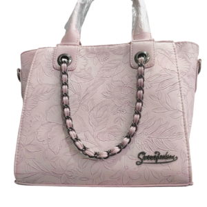 Pink Embossed Floral Handbag with Chain Detail