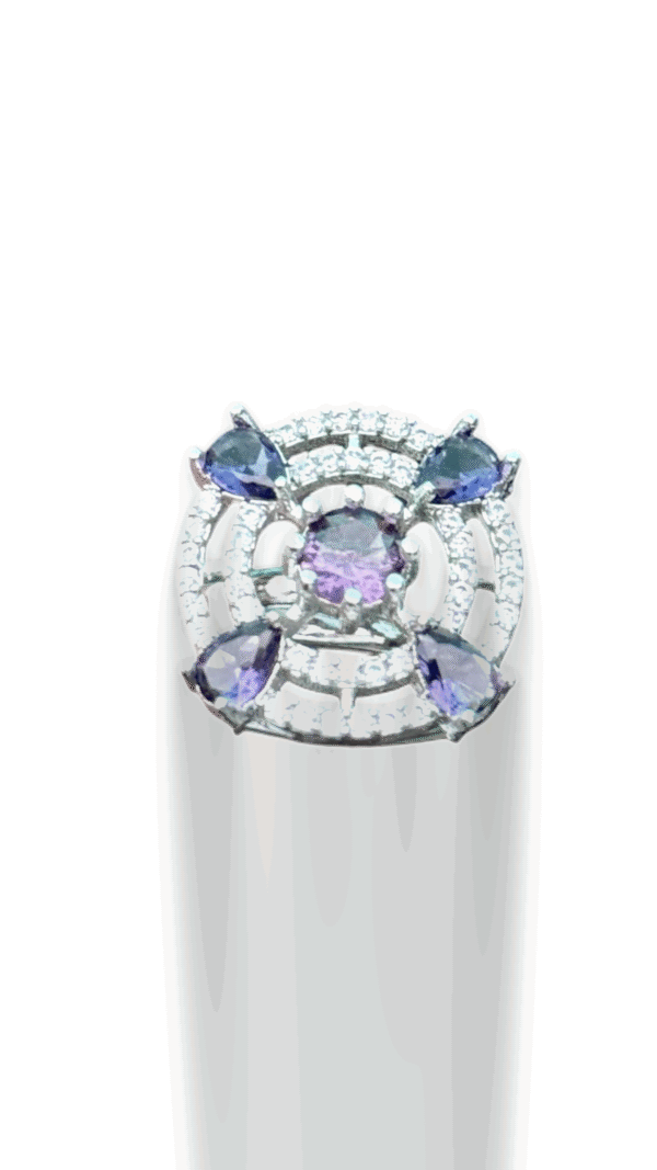 Silver Plated Crystal Stone Finger Ring  (Adjustable Size) - Image 4