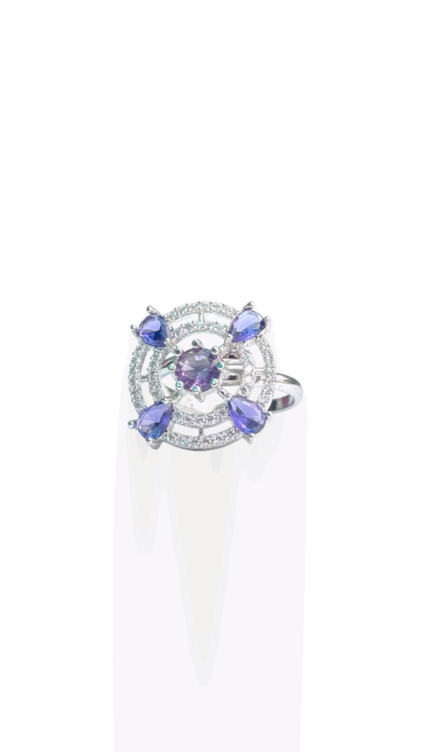 Silver Plated Crystal Stone Finger Ring  (Adjustable Size) - Image 2