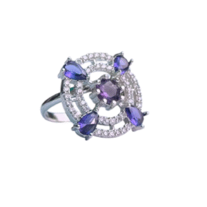 Silver Plated Crystal Stone Finger Ring  (Adjustable Size)