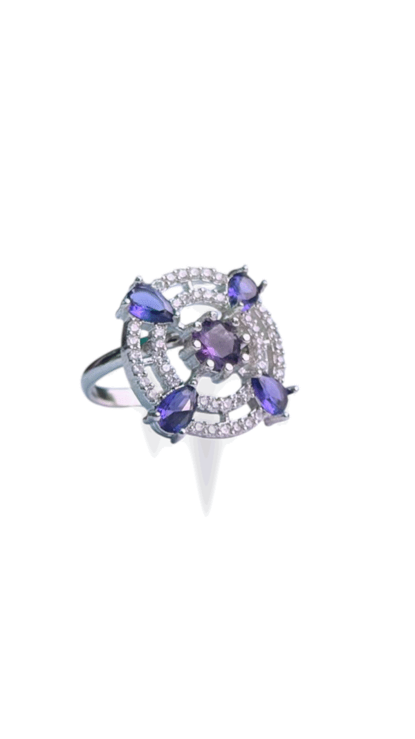 Silver Plated Crystal Stone Finger Ring  (Adjustable Size)