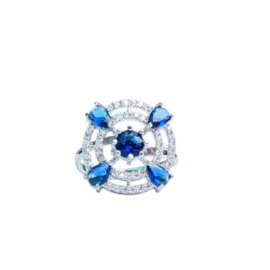 Silver Plated Crystal Stone Finger Ring American Diamond (Adjustable Size)