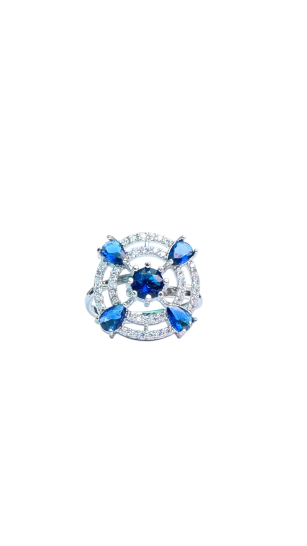 Silver Plated Crystal Stone Finger Ring American Diamond (Adjustable Size)