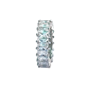 Silver Tone Emerald-Cut Cubic Zirconia Eternity Ring (Adjustable Size)