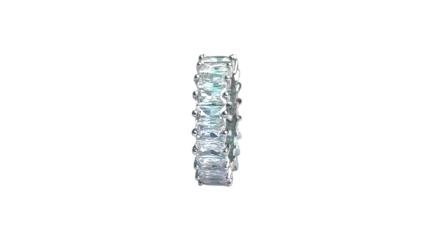Silver Tone Emerald-Cut Cubic Zirconia Eternity Ring (Adjustable Size)