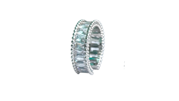 Silver Tone Emerald-Cut Cubic Zirconia Eternity Ring (Adjustable Size) (Copy)