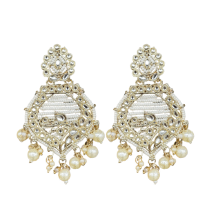 Traditional White Pearl and Kundan Jhumka Earrings