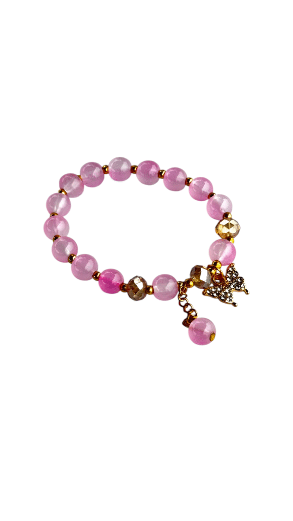 Sparkling Butterfly Dangle Pink Bracelet (Free Size)