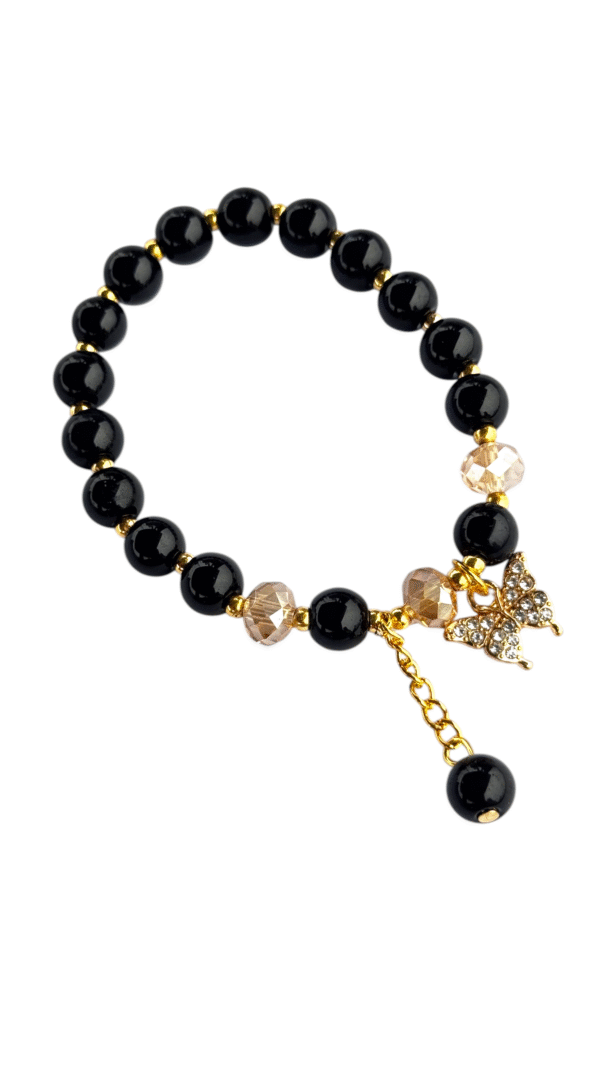 Sparkling Butterfly Dangle Black Bracelet (Free Size)