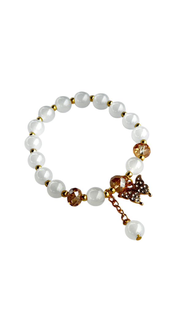 Sparkling Butterfly Dangle White Bracelet (Free Size)
